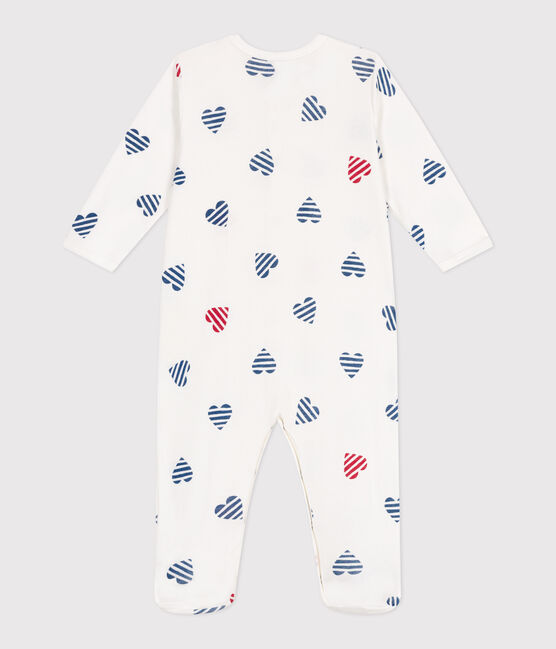 Babies' stripy heart-patterned cotton pyjamas MARSHMALLOW white/MULTICO white