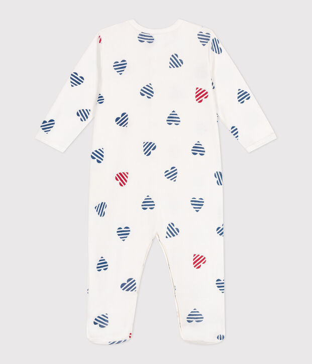Babies' stripy heart-patterned cotton pyjamas white/multicolor