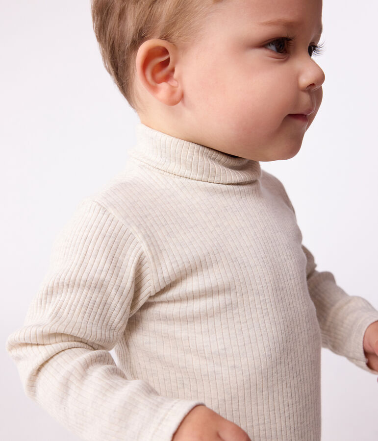 Babies' plain cotton rollneck body beige