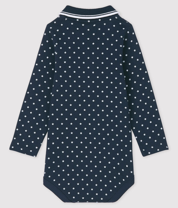 Baby's long-sleeved bodysuit with polo shirt neck blue/white