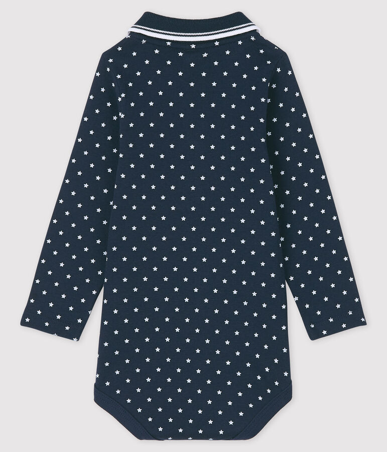 Baby's long-sleeved bodysuit with polo shirt neck blue/white
