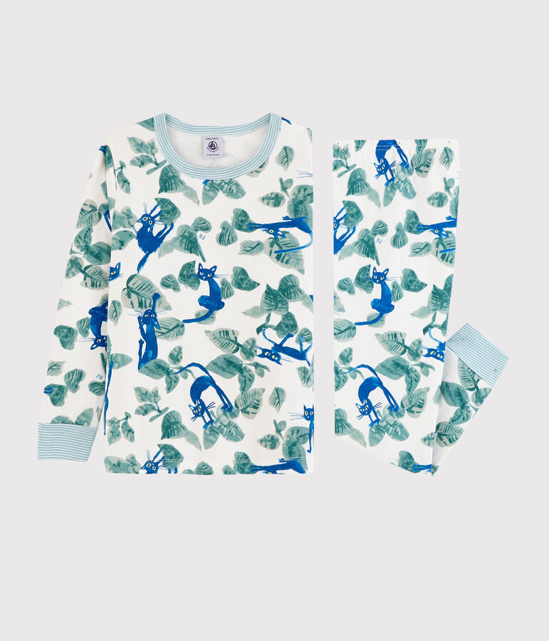 Boys' Cat Print Tube Knit Pyjamas MARSHMALLOW white/MULTICO white