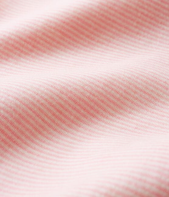 Babies' Striped Long Bodysuit in Cotton/Wool CHARME pink/MARSHMALLOW white