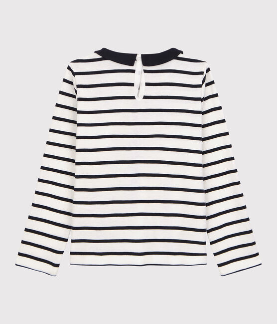 Girls' Long-Sleeved Cotton T-Shirt MARSHMALLOW white/SMOKING blue