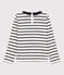 Girls' Long-Sleeved Cotton T-Shirt MARSHMALLOW white/SMOKING blue
