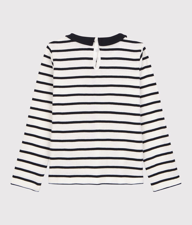 Girls' Long-Sleeved Cotton T-Shirt white/blue