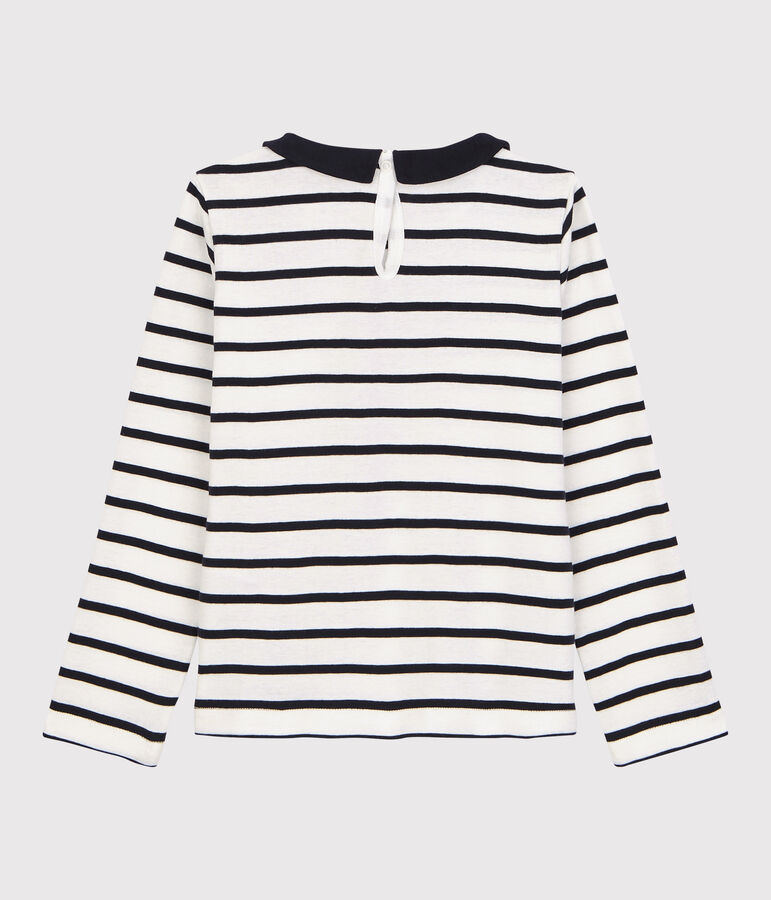 Girls' Long-Sleeved Cotton T-Shirt white/blue