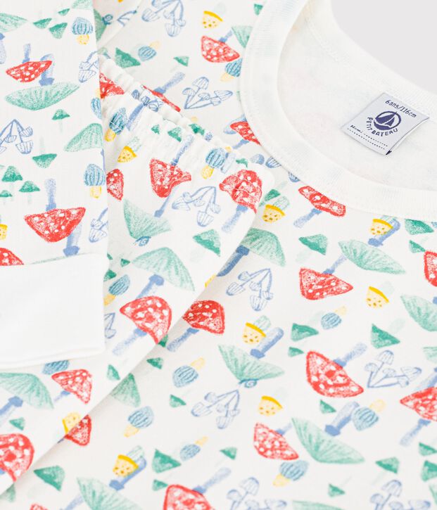 Children's fleece pyjama suit printed with mushrooms white/multicolor