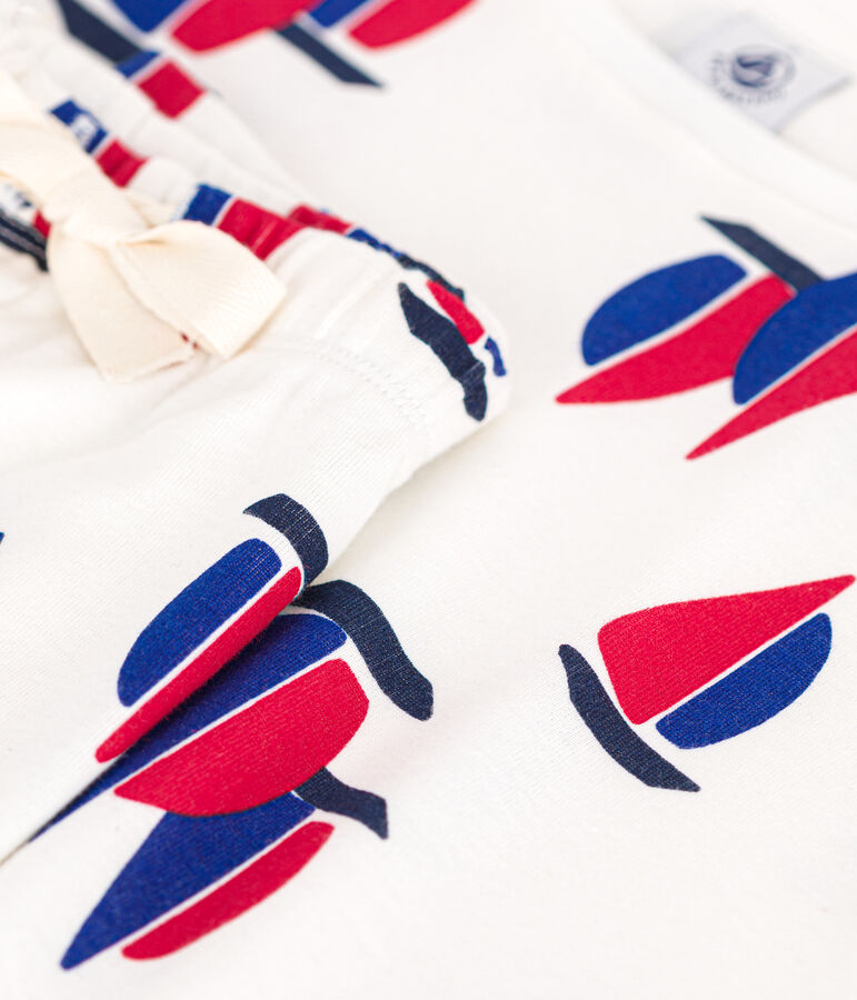 Women's cotton boat print pyjama shorts and T-shirt white/multicolor