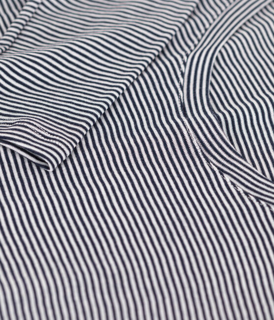 Women's second-skin lightweight stripy cotton T-shirt SMOKING blue/MARSHMALLOW white
