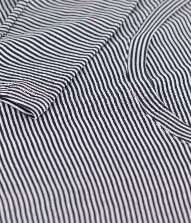 Women's second-skin lightweight stripy cotton T-shirt blue/white