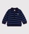 Babies' stripy 0cotton sweatshirt with a polo collar blue/multicolor
