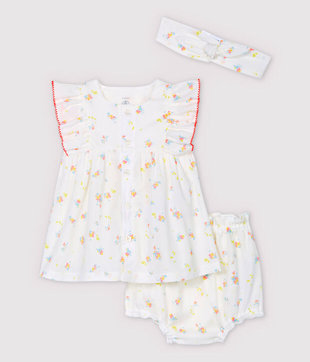 Baby Girls' Sleeveless Organic Cotton Poplin Dress with Bloomers and Headband white/multicolor