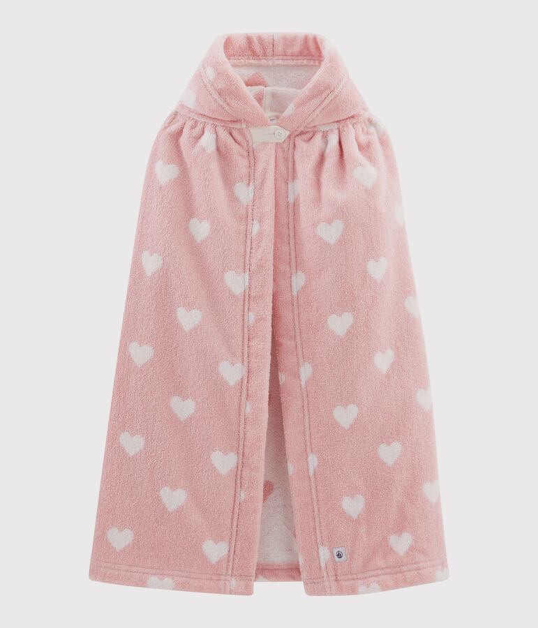Babies' Heart Pattern Terry Bath Cape pink/white