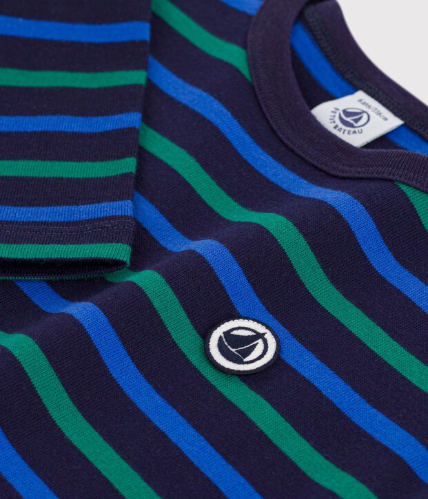Children's cotton Breton top blue/blue/green