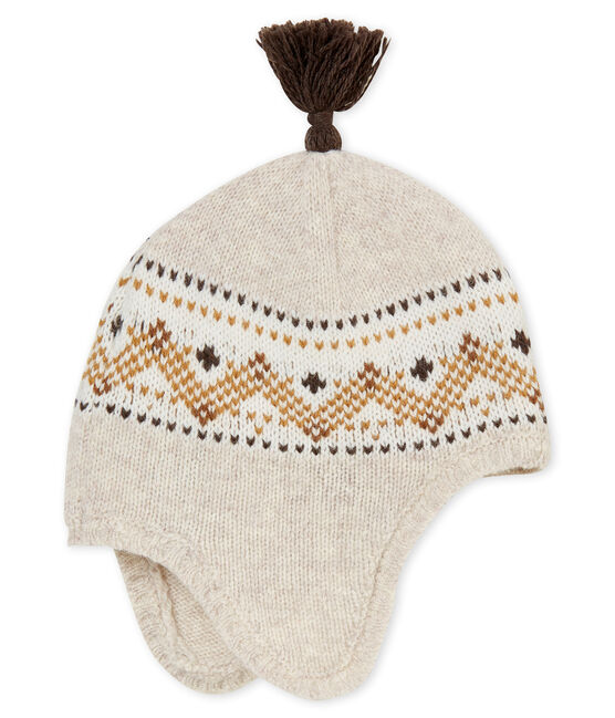 Baby boy's hat in knit jacquard CREAMY CHINE beige