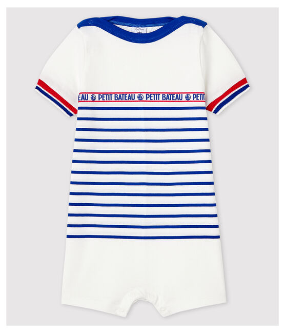 Baby Boys' Stripy Jersey Playsuit MARSHMALLOW white/SURF blue