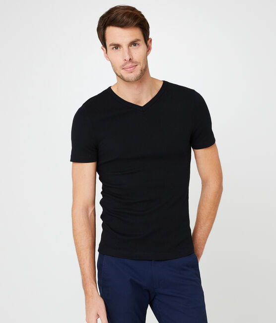 Men's short-sleeved v-neck t-shirt NOIR black