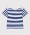 Children's short-sleeved stripy cotton T-shirt blue/white