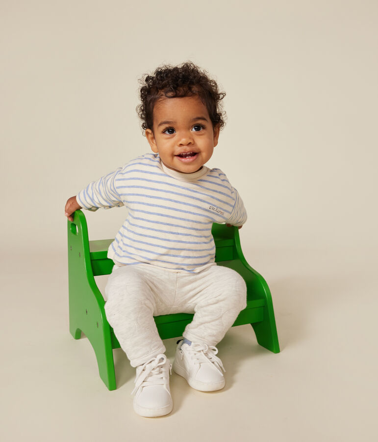 Babies' long-sleeved tube it T-shirt Ecru/blue