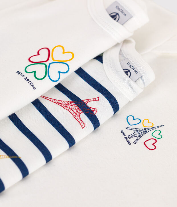 Babies' Paris-themed short-sleeved cotton bodysuits - 3-Pack multicolor