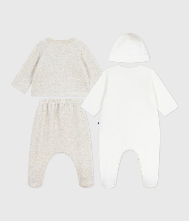 Babies' plain velour gift set multicolor