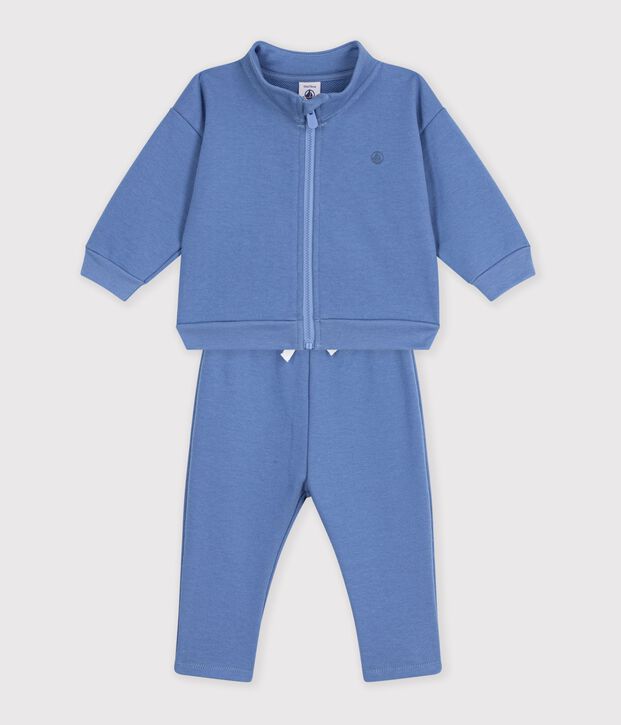 Babies' sweatshirt and trousers set in plain cotton blue
