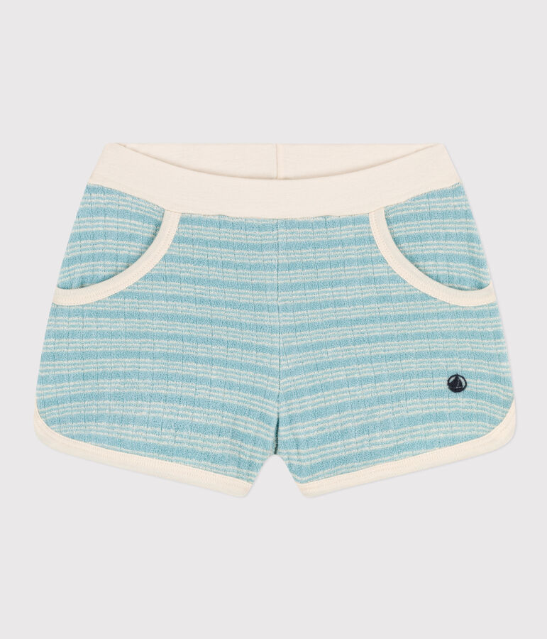 Girl's Striped Terry Shorts green/ecru