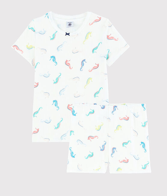 Girls' Seahorse Print Cotton Short Pyjamas MARSHMALLOW white/MULTICO white