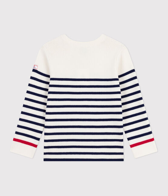 Children's stripy jumper in wool and cotton MARSHMALLOW blue/SOIR