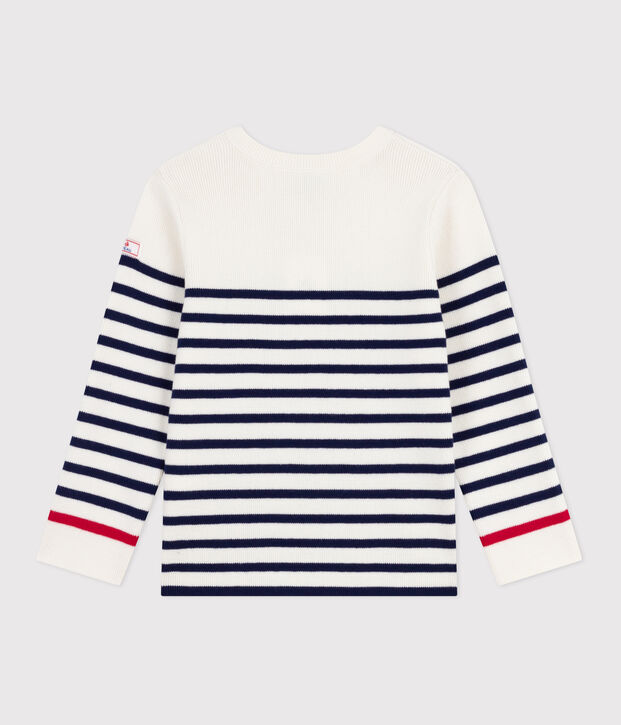 Children's stripy jumper in wool and cotton blue/blue