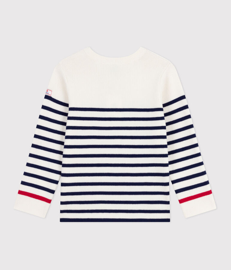 Children's stripy jumper in wool and cotton white/blue
