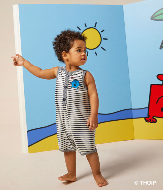 Babies' Mr. Men and Little Miss cotton playsuit MARSHMALLOW white/SMOKING blue