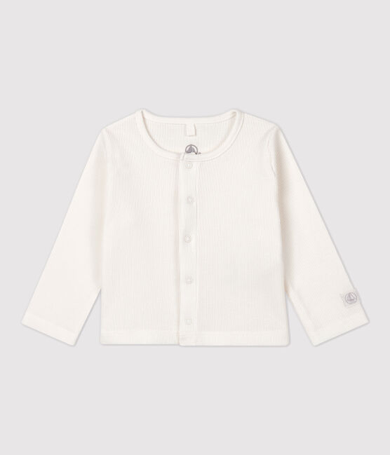 Babies' Organic Cotton 2x2 Rib Knit Cardigan MARSHMALLOW white