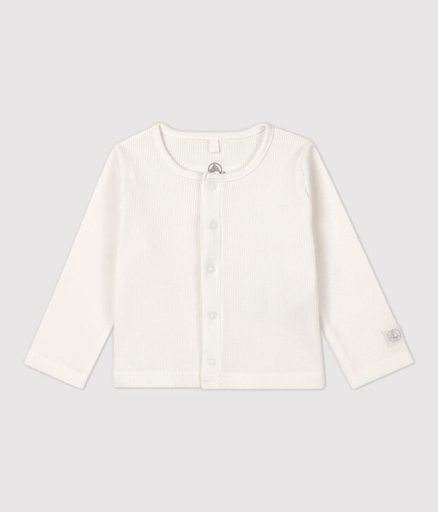 Babies' Organic Cotton 2x2 Rib Knit Cardigan white