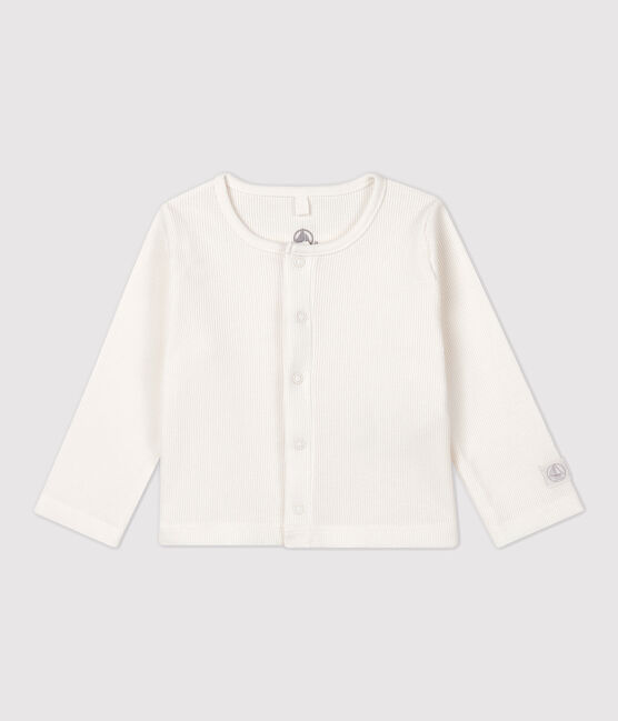 Babies' Organic Cotton 2x2 Rib Knit Cardigan MARSHMALLOW white