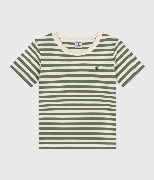 Boys' Stripy Lightweight Jersey T-shirt green/ecru
