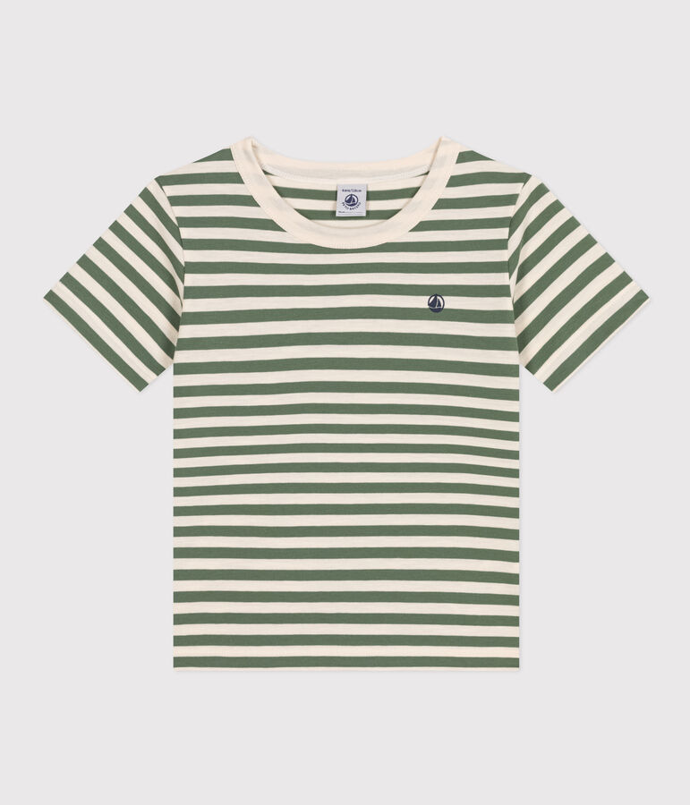Boys' Stripy Lightweight Jersey T-shirt green/ecru
