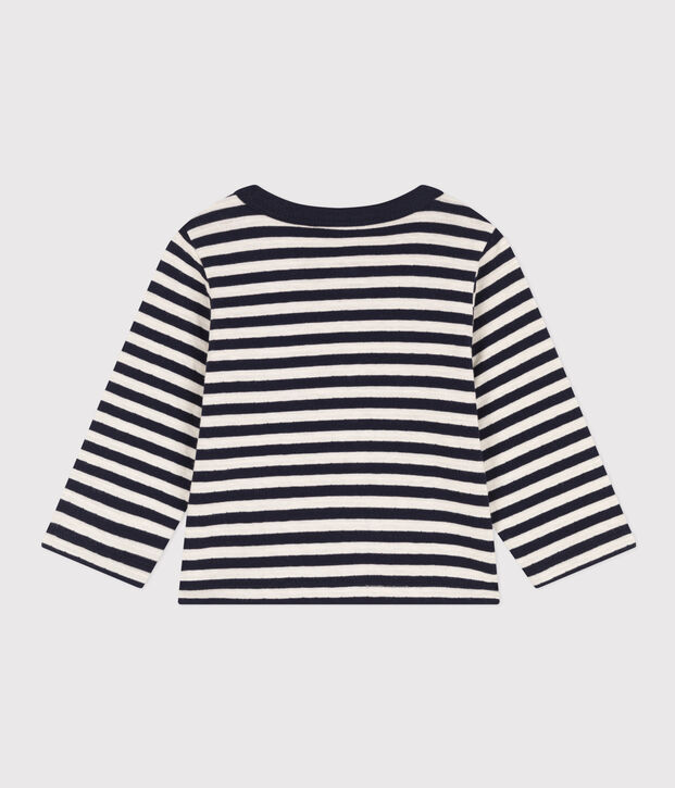 Babies' Stripy Tube Knit Cardigan blue/ecru