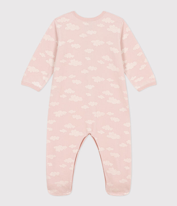 Babies' Cloud Patterned Velour Pyjamas pink/white