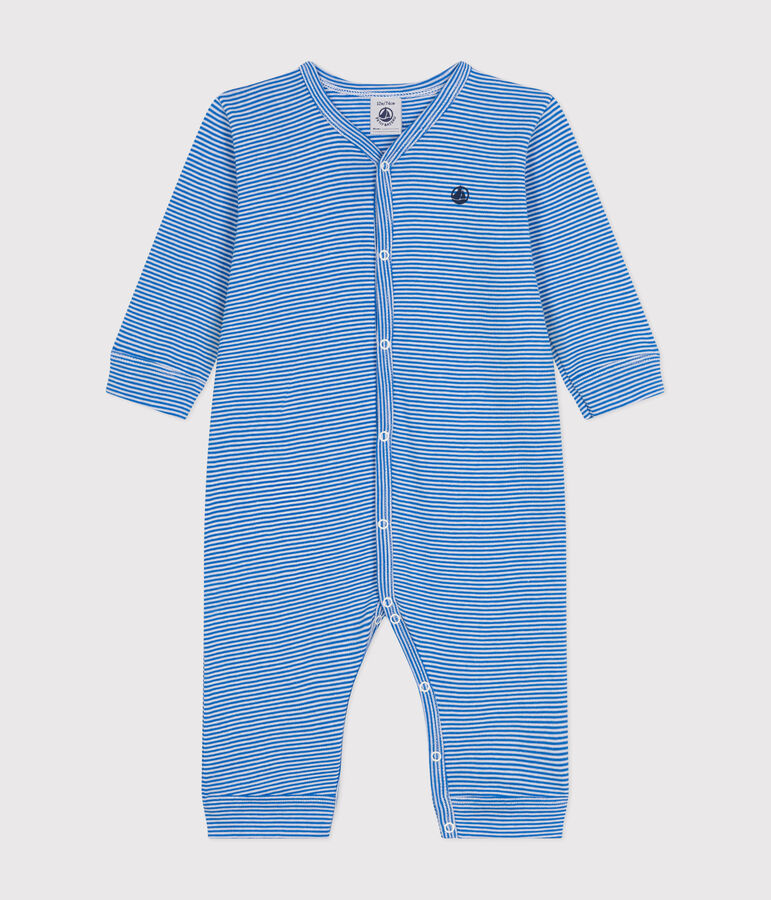 Babies' Footless Stripy Cotton Pyjamas blue/white
