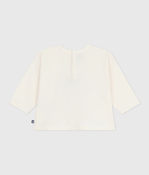 Long-sleeved cotton baby t-shirt Ecru/multicolor