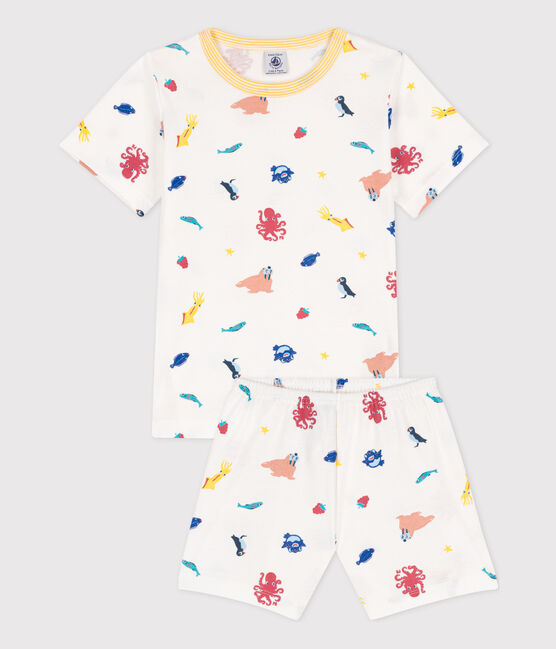 Unisex Glow-in-the-Dark Short Cotton Pyjamas MARSHMALLOW white/MULTICO white