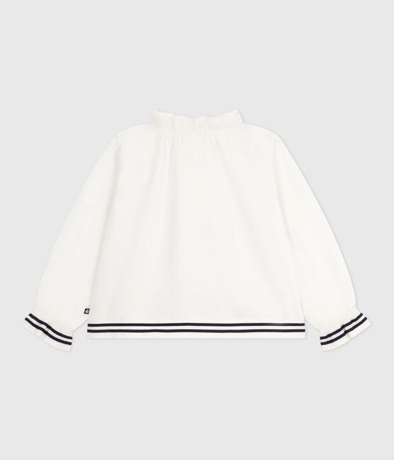 Children's long-sleeved plain cotton poplin blouse ECUME white
