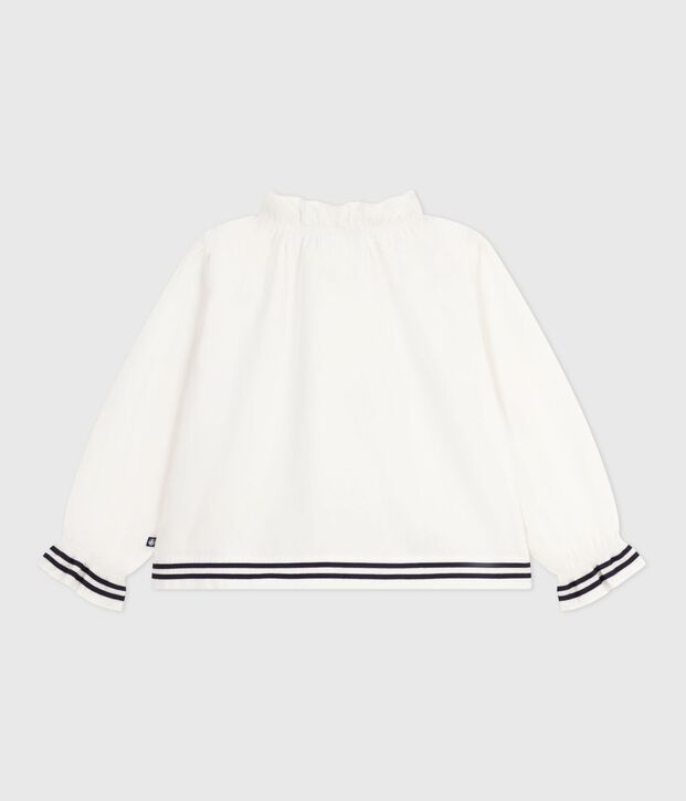 Children's long-sleeved plain cotton poplin blouse white