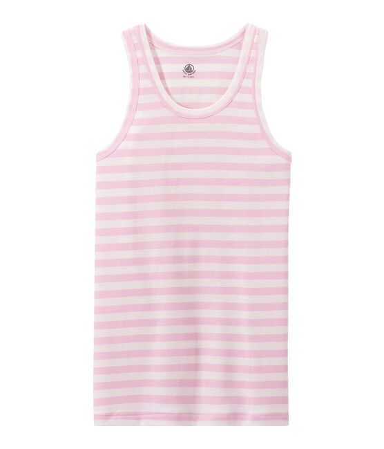 Women's vest top in heritage striped rib BABYLONE pink/MARSHMALLOW white