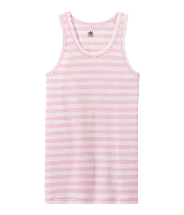 Women's vest top in heritage striped rib pink/white