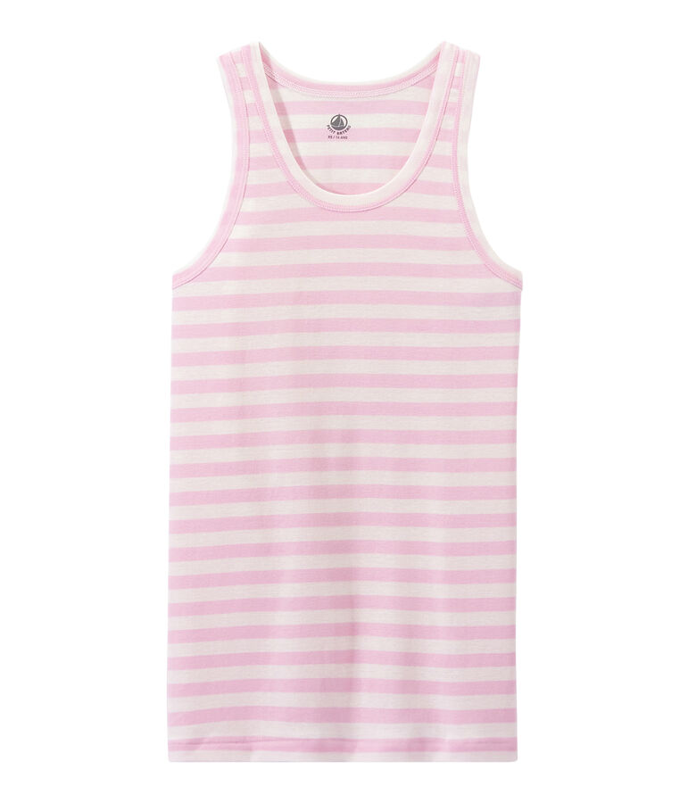 Women's vest top in heritage striped rib pink/white