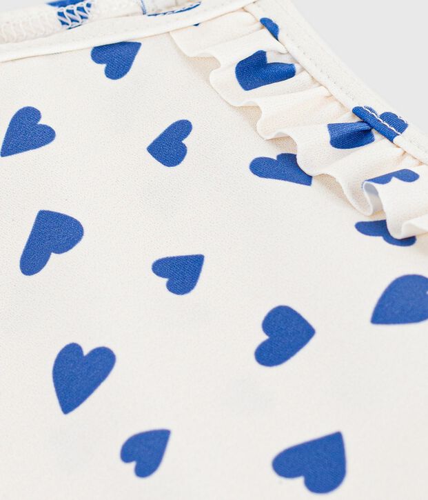 Babies' one-piece heart print ruffled swimsuit. white/blue