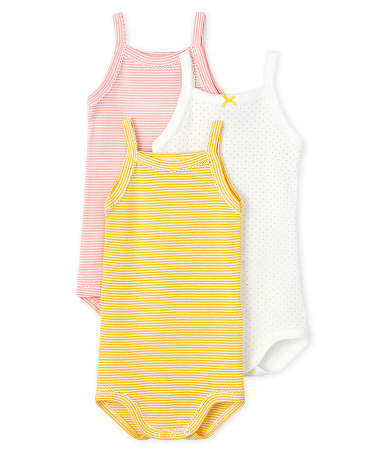 Baby Girls' Pastel Bodysuits with Straps - 3-Piece Set multicolor